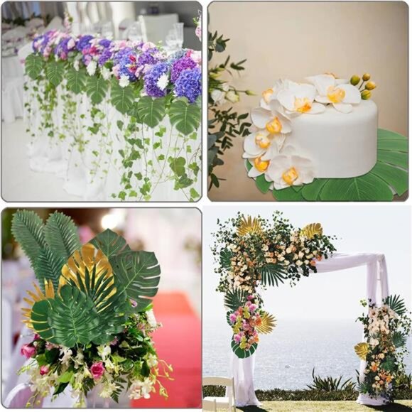 72 Pieces 10 Kinds Artificial Palm Leaves Golden Tropical Leaves - Picture 6 of 8